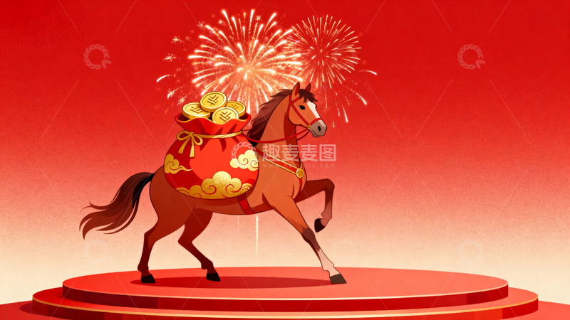 高清大图下载【趣麦麦图】新年马年节日红色背景13