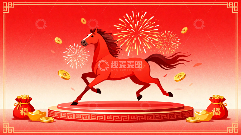 高清大图下载【趣麦麦图】马年春节节日背景1
