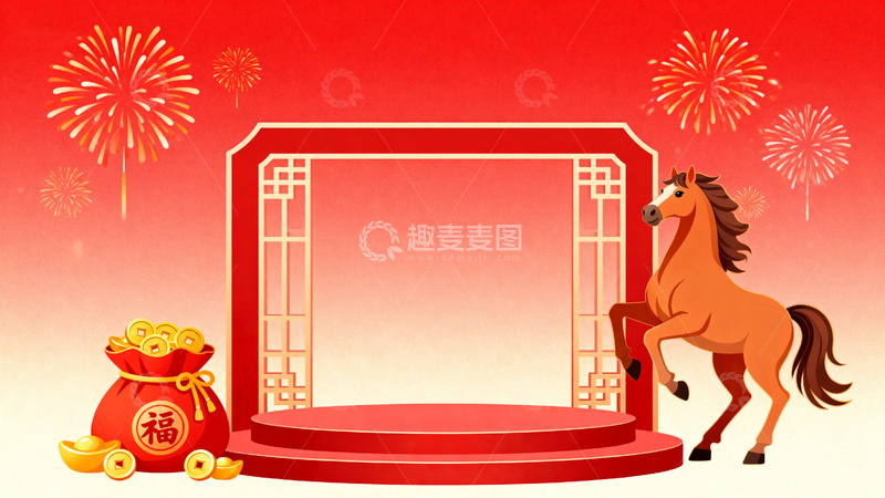 高清大图下载【趣麦麦图】新年马年节日红色背景12