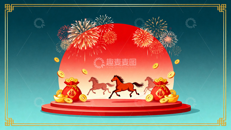 高清大图下载【趣麦麦图】马年春节节日背景2