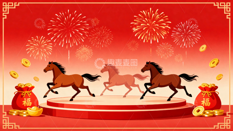 高清大图下载【趣麦麦图】马年春节节日背景19