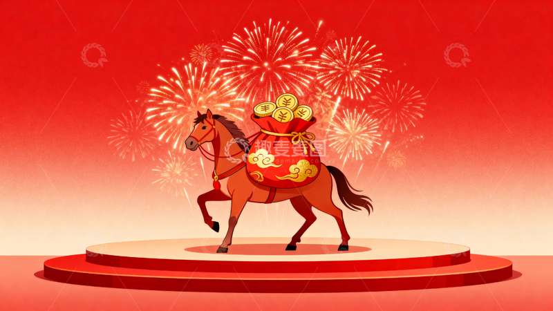 高清大图下载【趣麦麦图】新年马年节日红色背景10