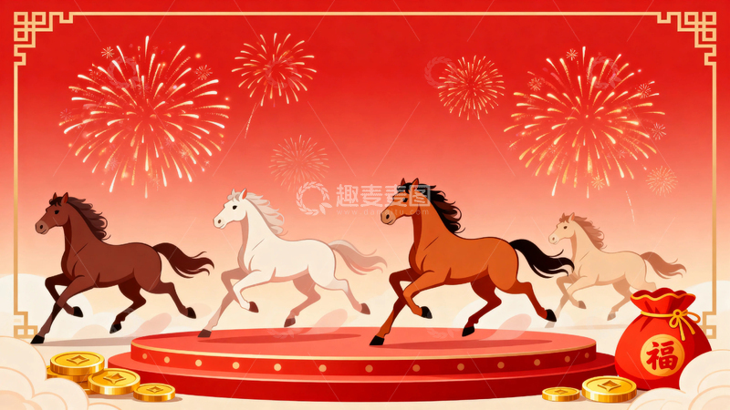 高清大图下载【趣麦麦图】马年春节节日背景6