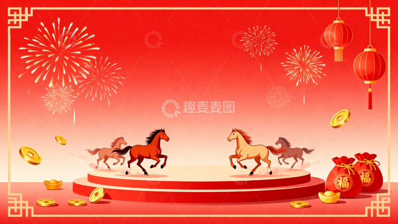 高清大图下载【趣麦麦图】马年春节节日背景13