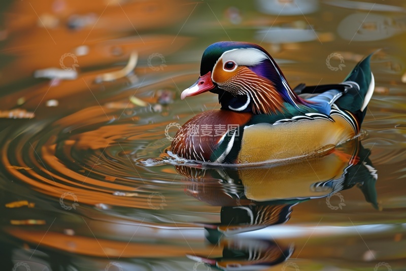 高清大图下载【趣麦麦图】湖里的一只鸳鸯