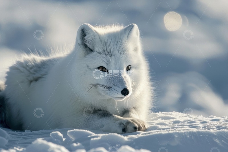 高清大图下载【趣麦麦图】趴在雪地里的一只雪狐
