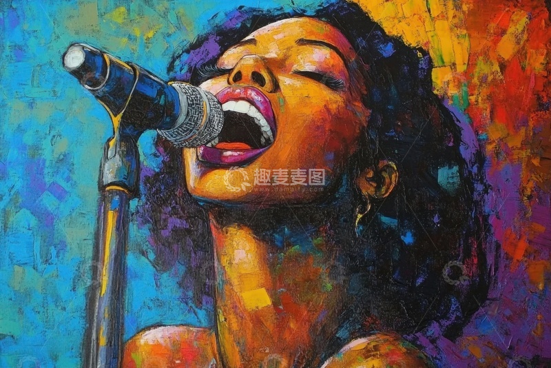 高清大图下载【趣麦麦图】手绘唱歌的女士插画