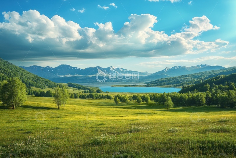 高清大图下载【趣麦麦图】户外草坪河流树木自然美景