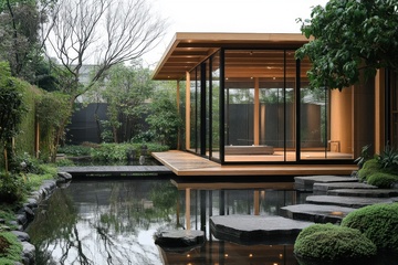 园林湖泊凉亭建筑