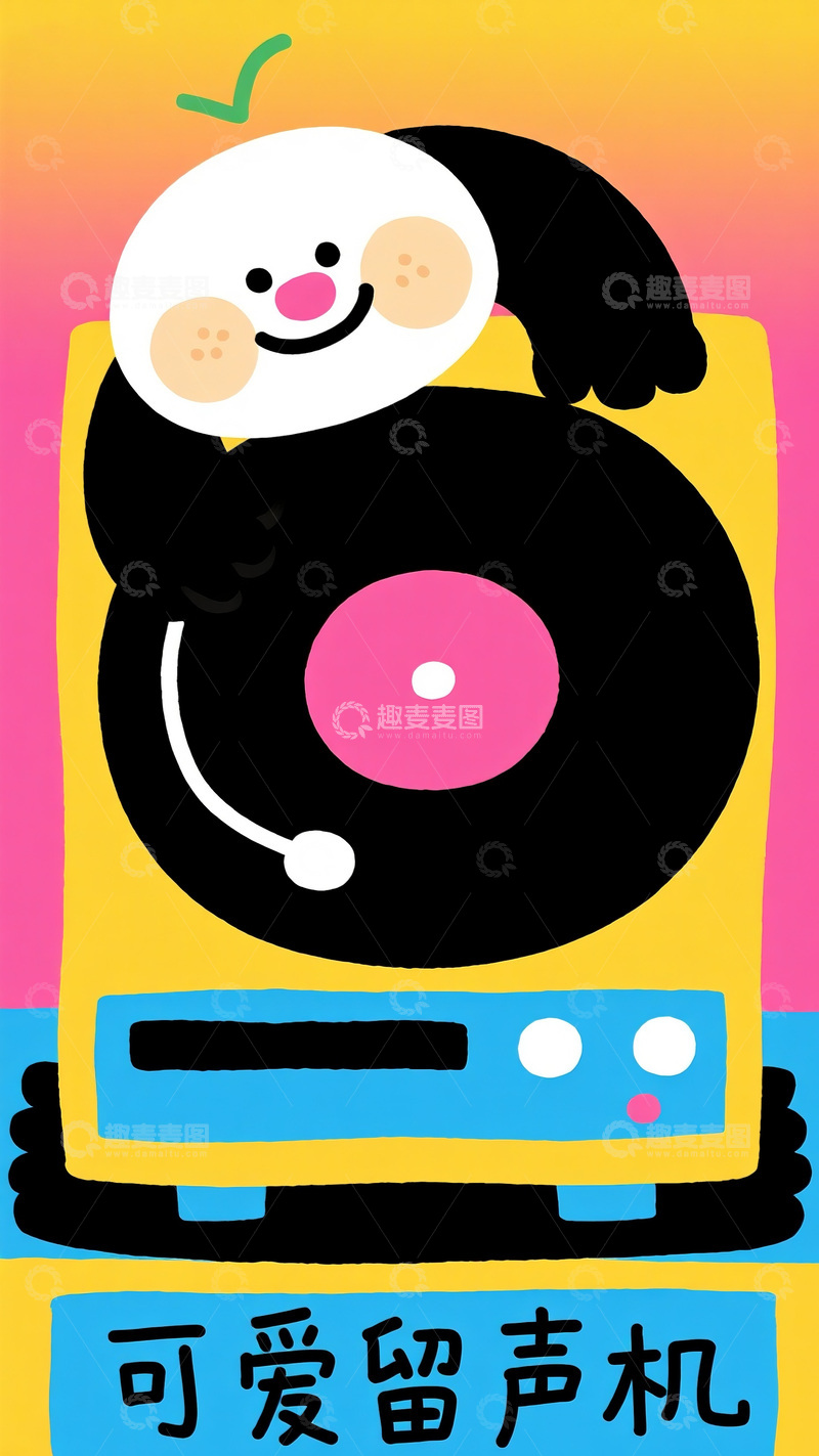 高清大图下载【趣麦麦图】留声机的可爱组合图