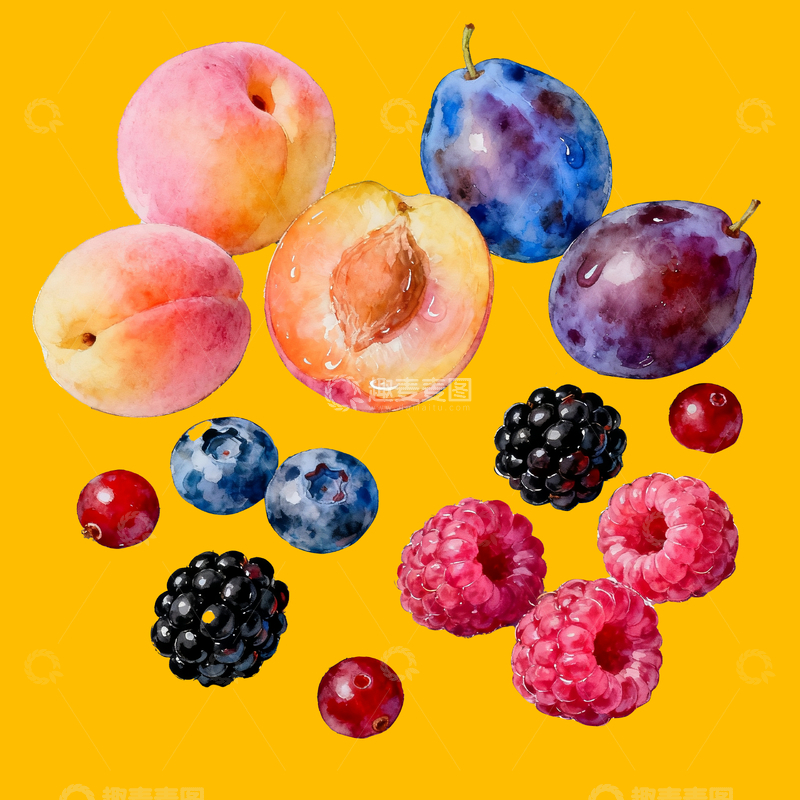 源文件下载【趣麦麦图】-水彩莓果水果2