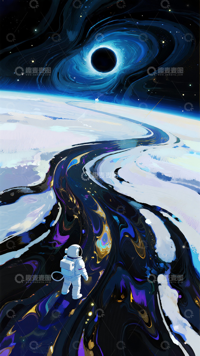 高清大图下载【趣麦麦图】宇航员于斑斓星路向黑洞图