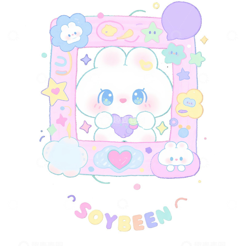 高清大图下载【趣麦麦图】粉色边框内的可爱兔子图