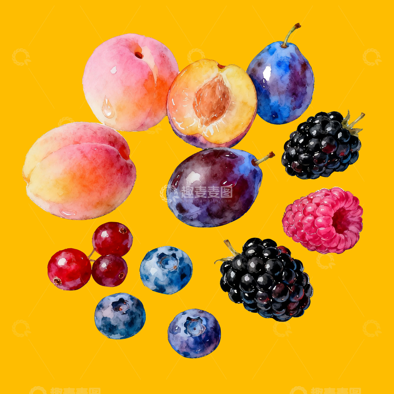 源文件下载【趣麦麦图】-水彩莓果水果1