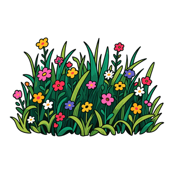 鲜花草丛插画