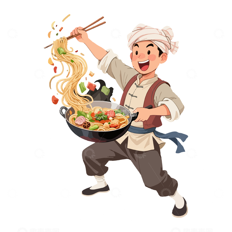 源文件下载【趣麦麦图】在炒面的厨师