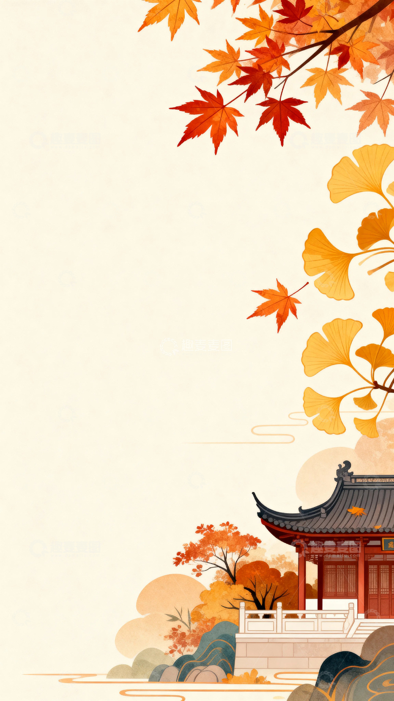 高清大图下载【趣麦麦图】国风国潮金秋景色5