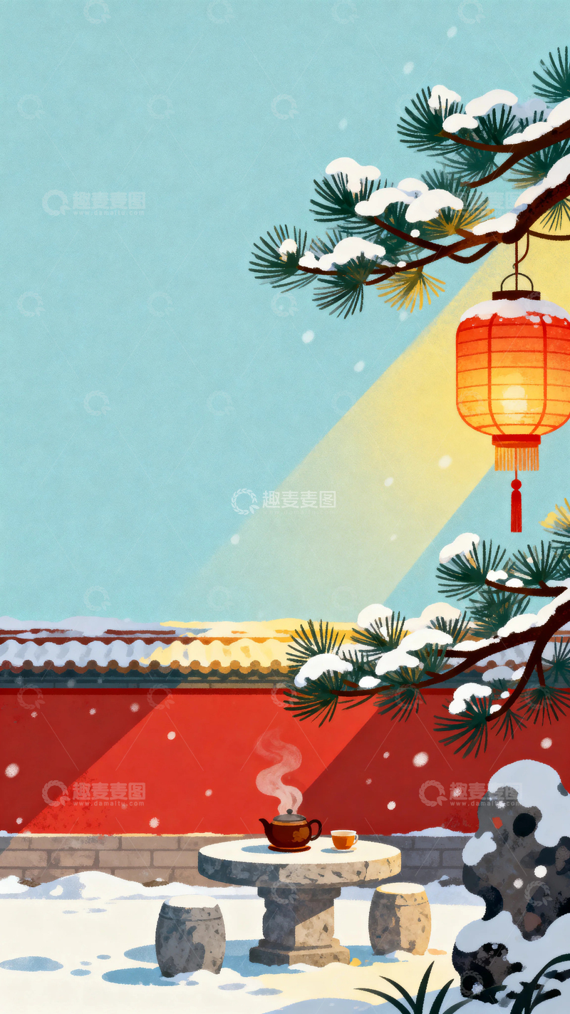 高清大图下载【趣麦麦图】国风国潮冬天景色背景7