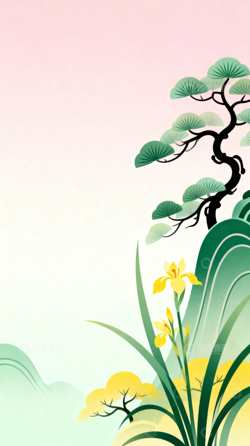 高清大图下载【趣麦麦图】国潮春色背景图11