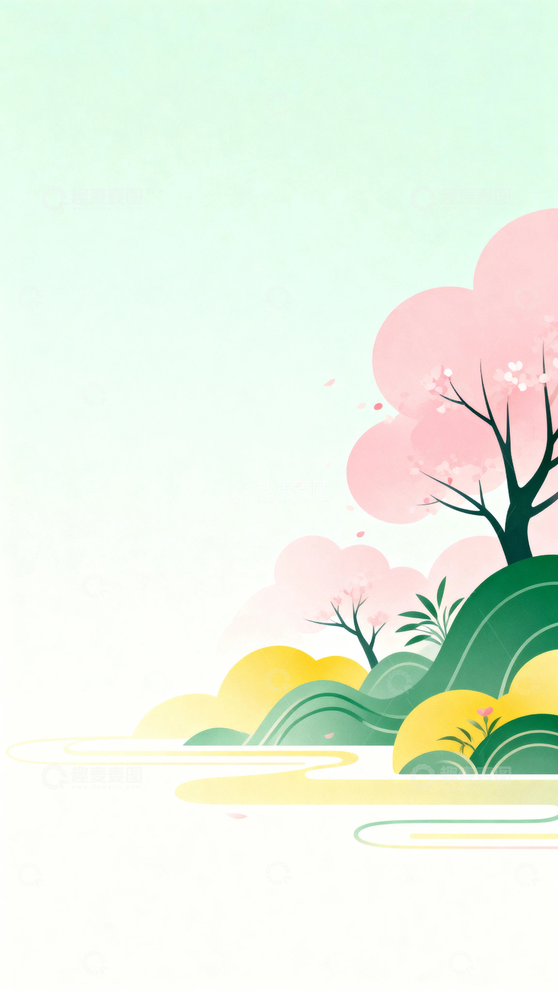 高清大图下载【趣麦麦图】国潮春色背景图15