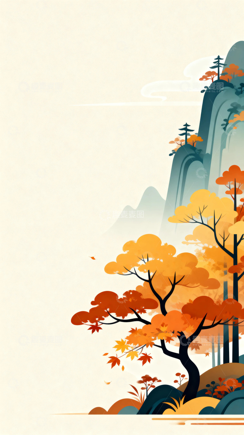 高清大图下载【趣麦麦图】国风国潮金秋景色7