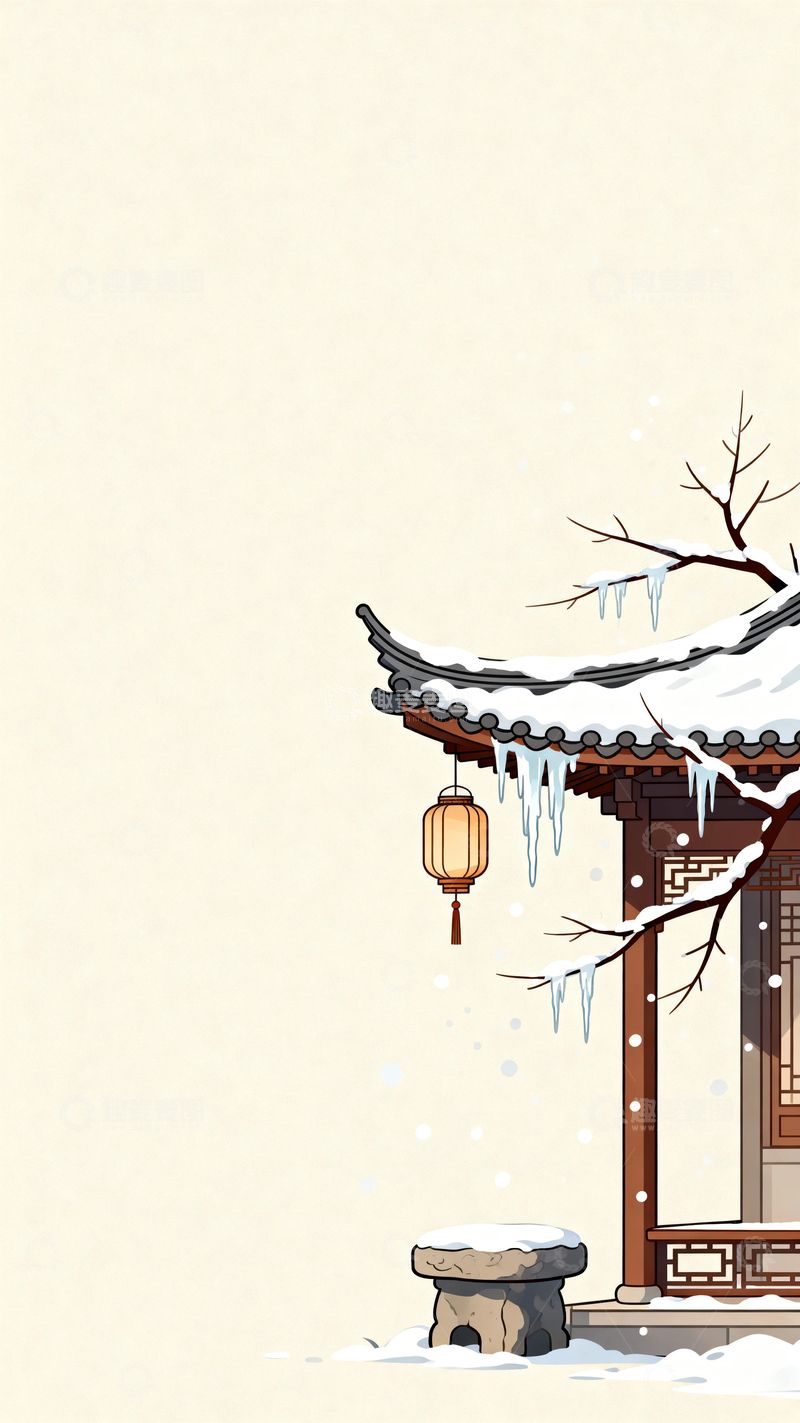 高清大图下载【趣麦麦图】国风国潮冬天景色背景5