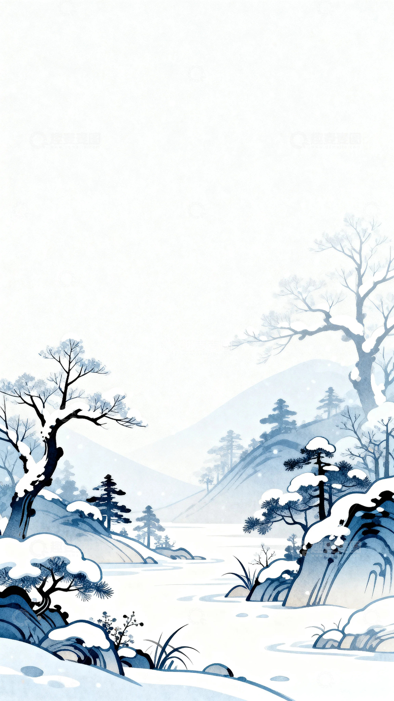 高清大图下载【趣麦麦图】国风国潮冬天景色背景2