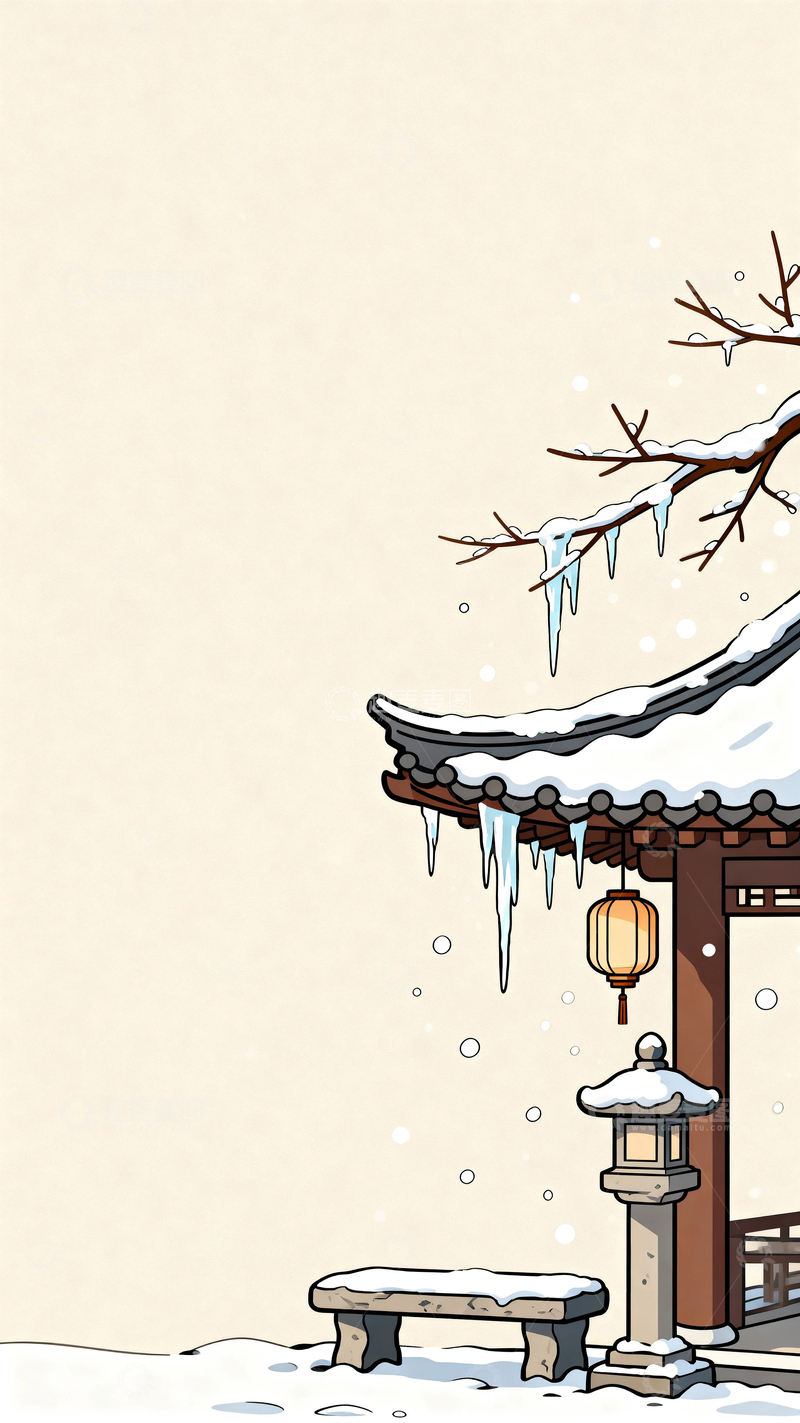 高清大图下载【趣麦麦图】国风国潮冬天景色背景6