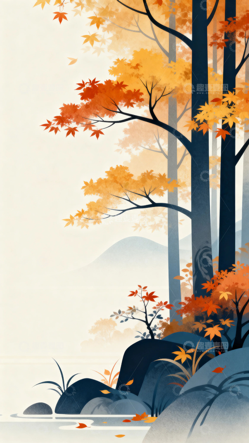 高清大图下载【趣麦麦图】国风国潮金秋景色17