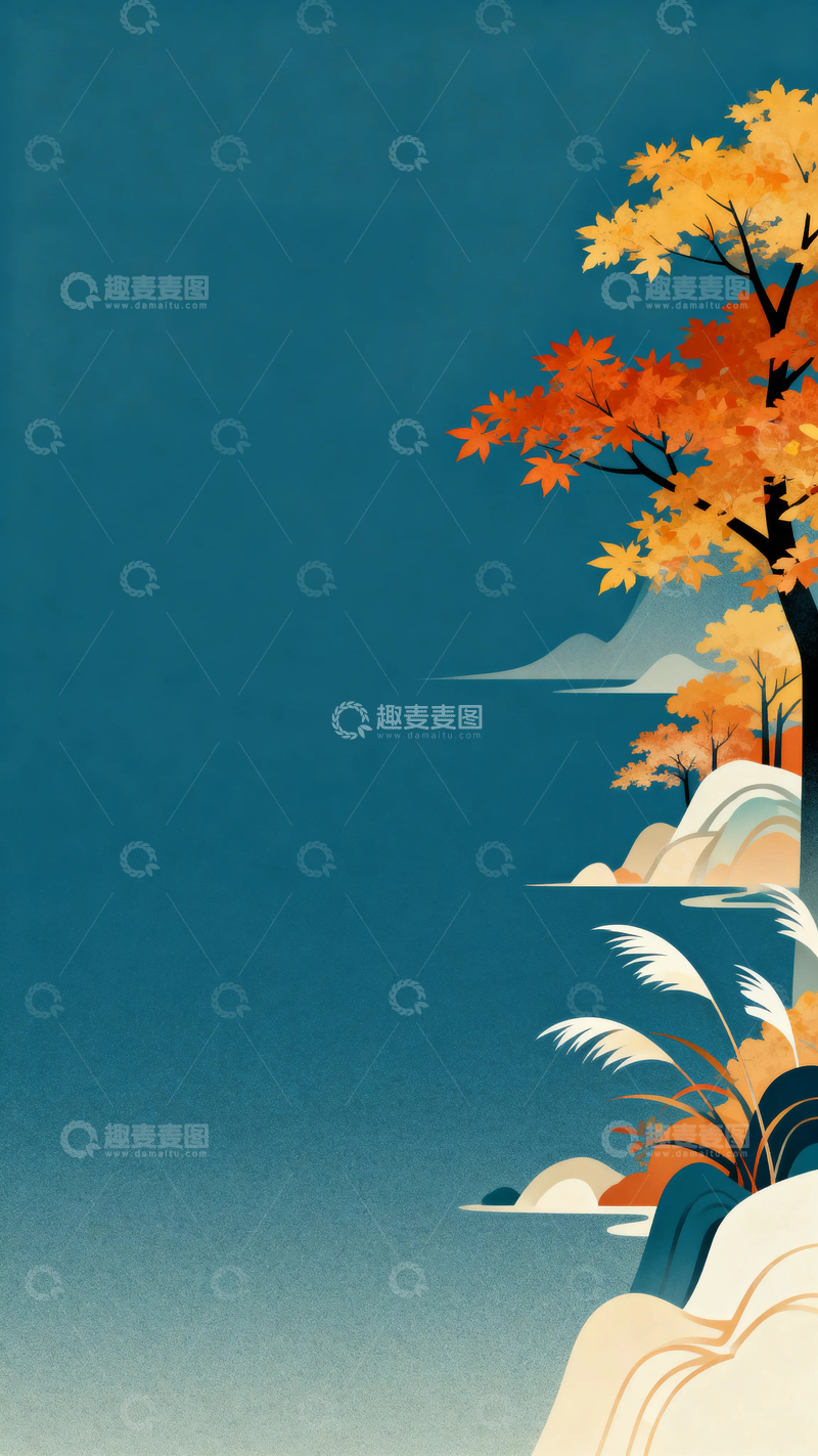 高清大图下载【趣麦麦图】国风国潮金秋景色13