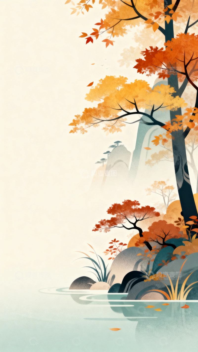 高清大图下载【趣麦麦图】国风国潮金秋景色18