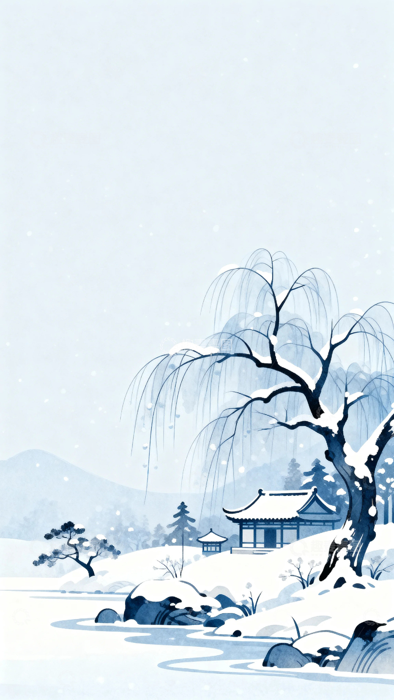 高清大图下载【趣麦麦图】国风国潮冬天景色背景9
