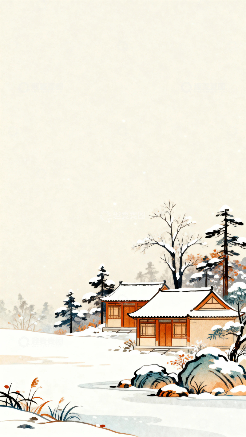 高清大图下载【趣麦麦图】国风国潮冬天景色背景15