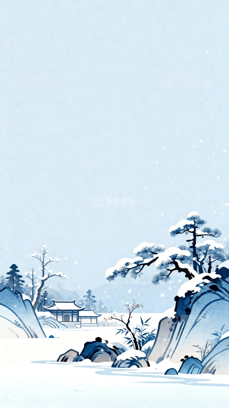 高清大图下载【趣麦麦图】国风国潮冬天景色背景4