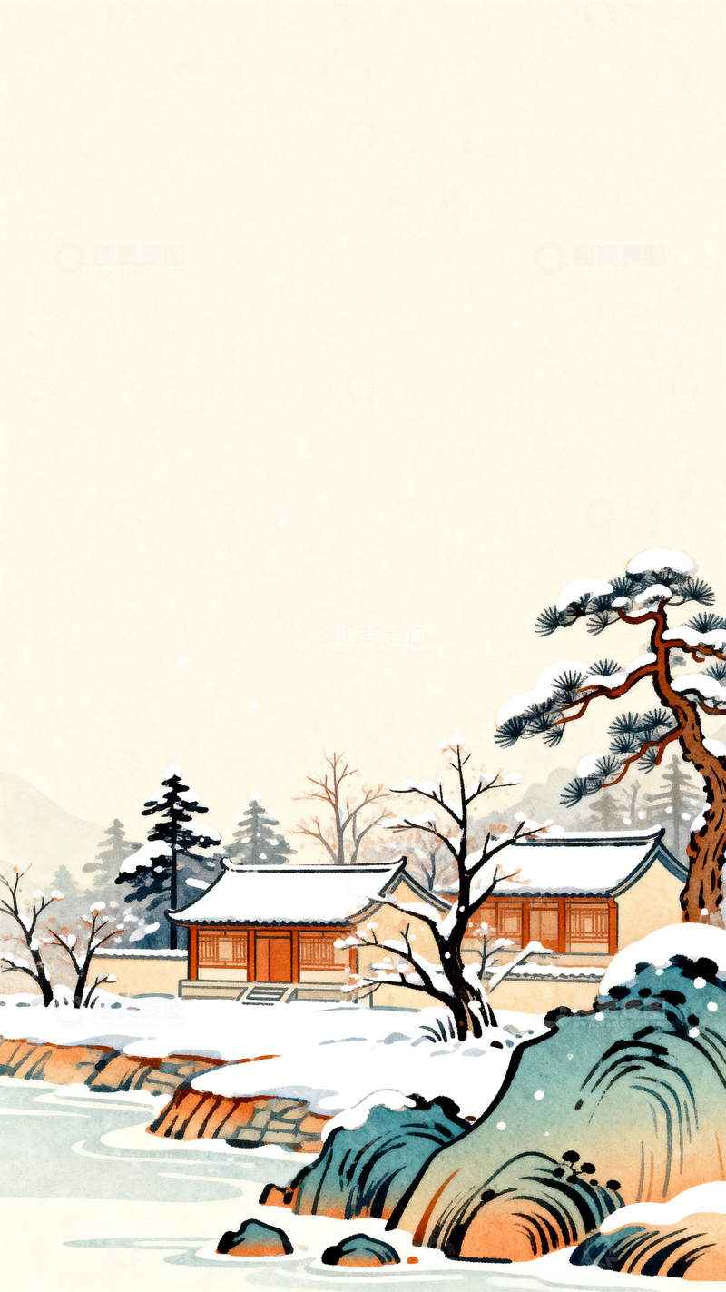 高清大图下载【趣麦麦图】国风国潮冬天景色背景14