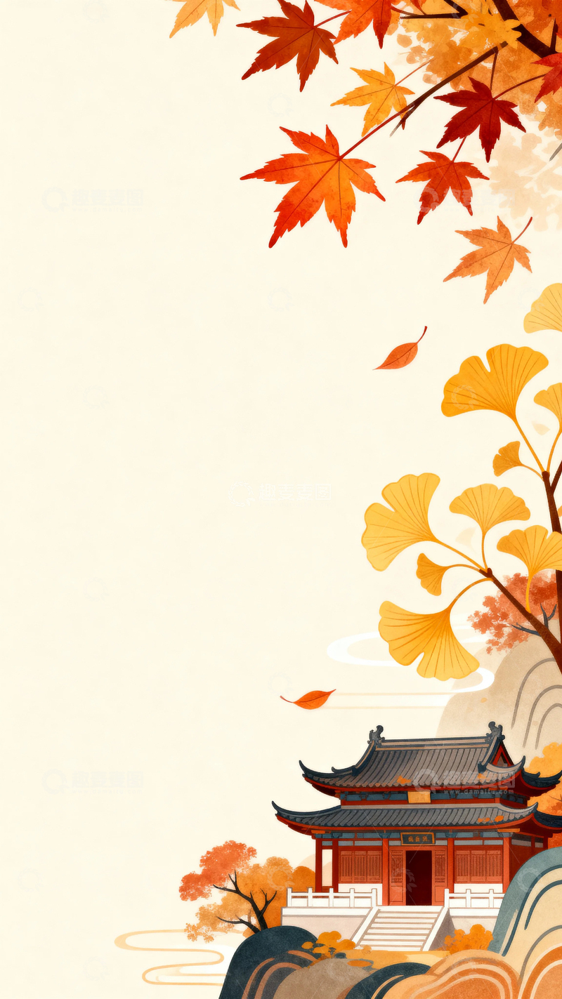 高清大图下载【趣麦麦图】国风国潮金秋景色4