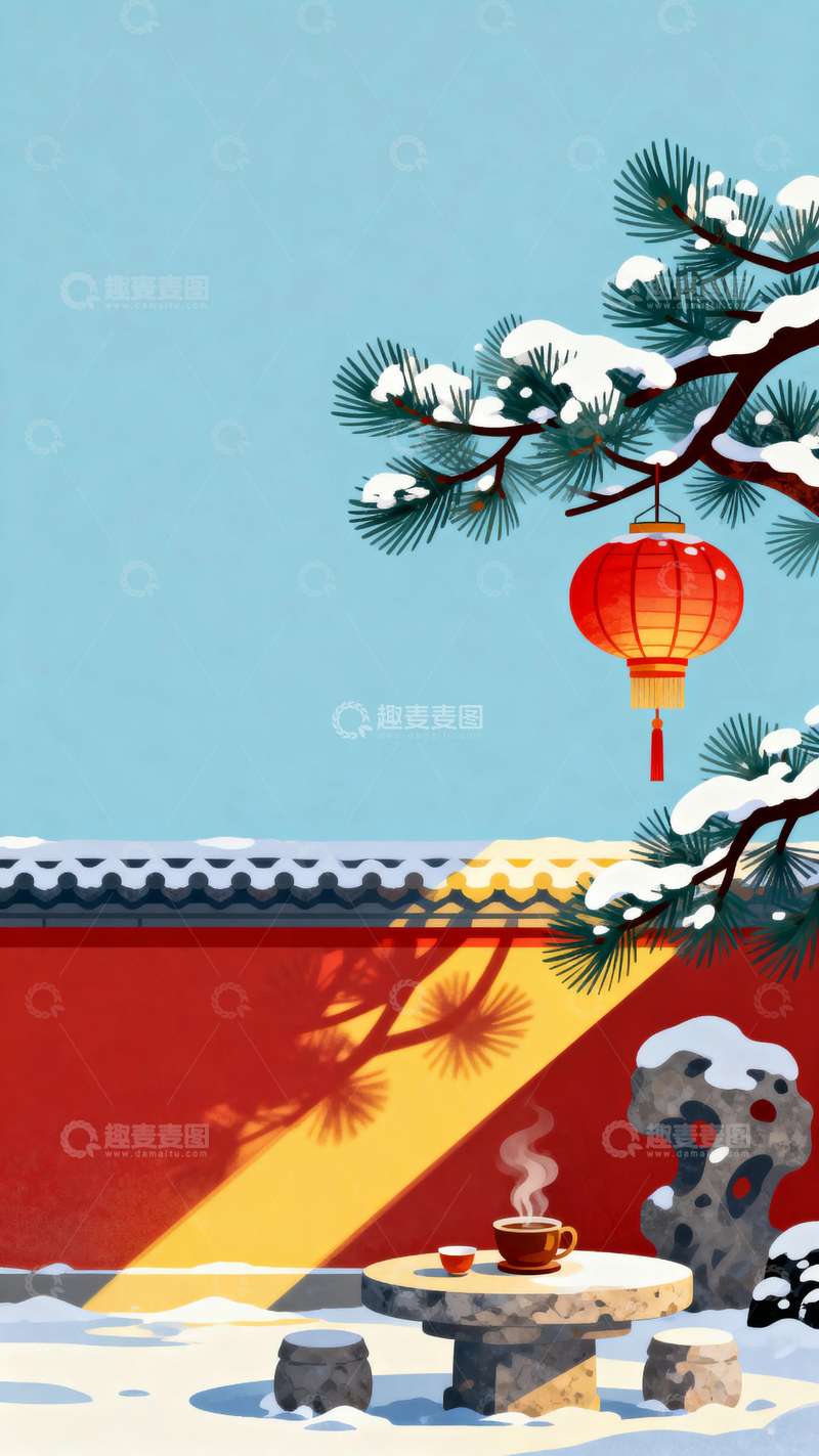高清大图下载【趣麦麦图】国风国潮冬天景色背景13