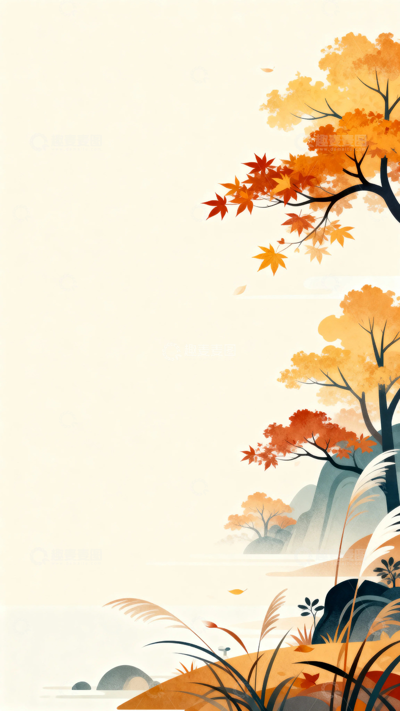高清大图下载【趣麦麦图】国风国潮金秋景色14
