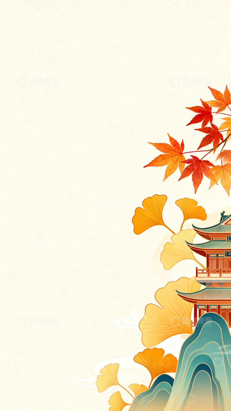 高清大图下载【趣麦麦图】国风国潮金秋景色3