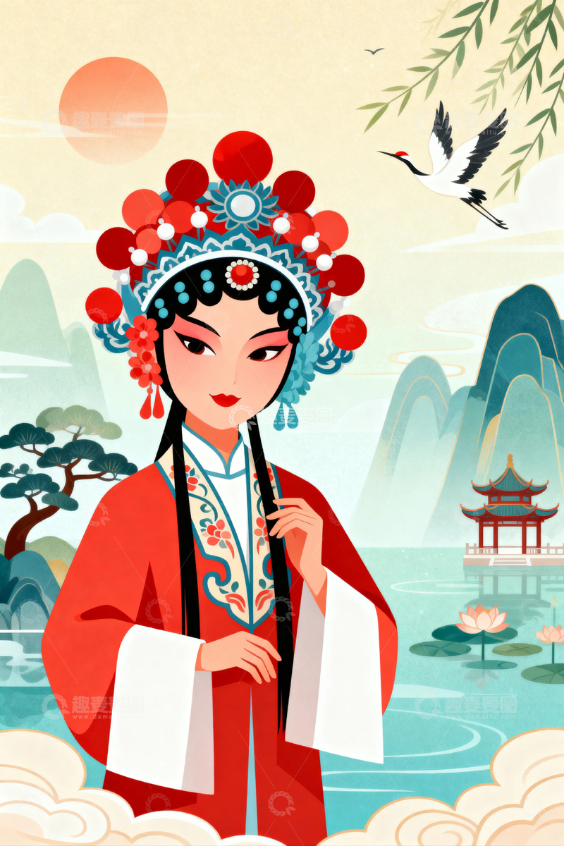 高清大图下载【趣麦麦图】-国潮京剧人物插画7