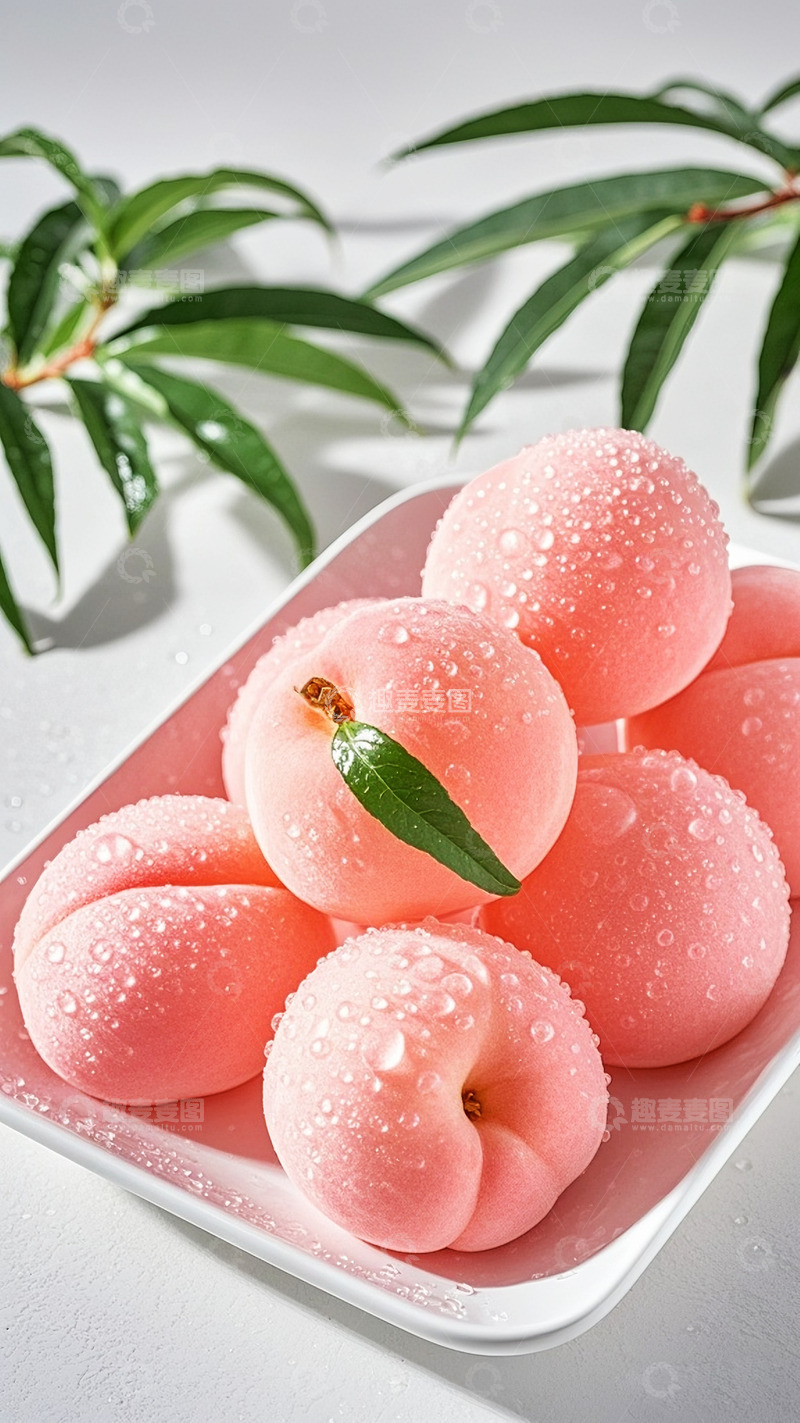 高清大图下载【趣麦麦图】晶莹剔透水晶质感粉色桃子3
