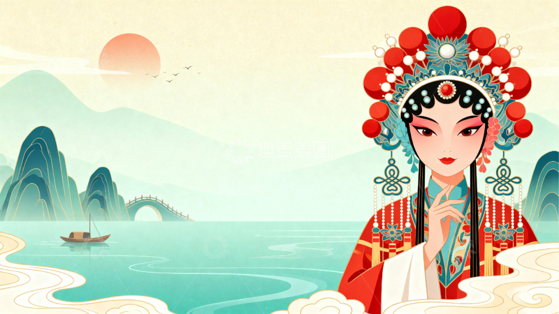 高清大图下载【趣麦麦图】-国潮京剧人物插画8