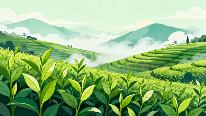 高清大图下载【趣麦麦图】茉莉花茶茶园背景6