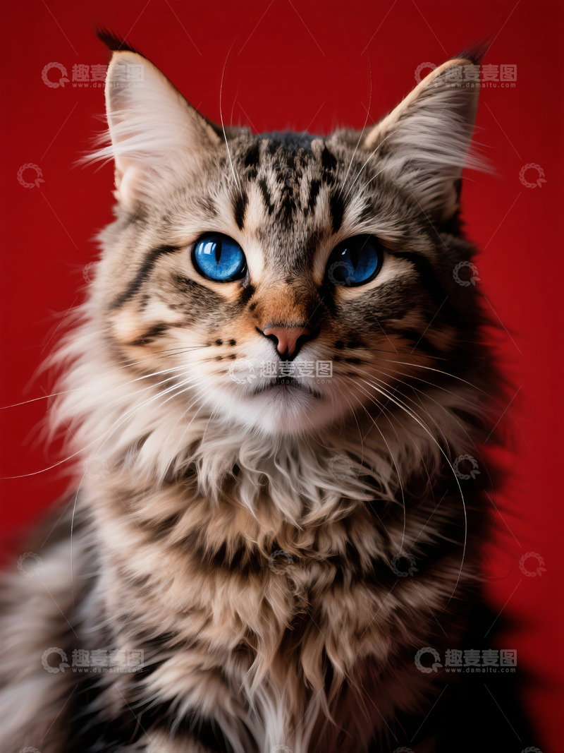高清大图下载【趣麦麦图】蓝眼缅因猫宠物特写