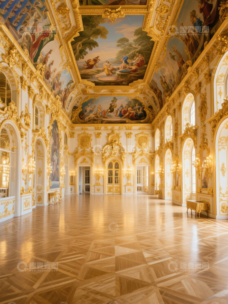 高清大图下载【趣麦麦图】华丽巴洛克风格金色室内大厅