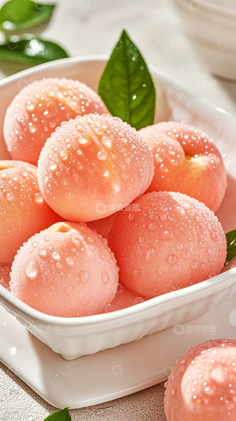 高清大图下载【趣麦麦图】晶莹剔透水晶质感粉色桃子2