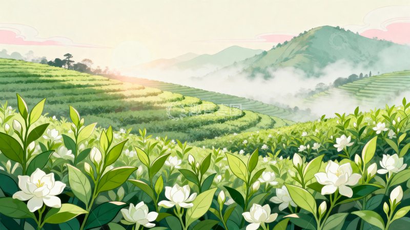 高清大图下载【趣麦麦图】茉莉花茶茶园背景2