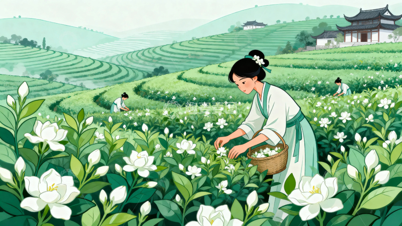 高清大图下载【趣麦麦图】绿茶茉莉花茶背景3