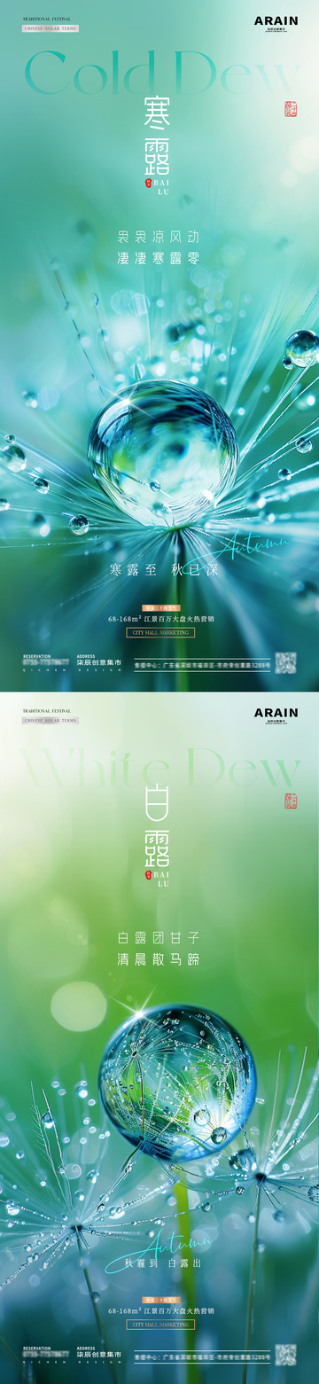 地产白露寒露露珠节气海报