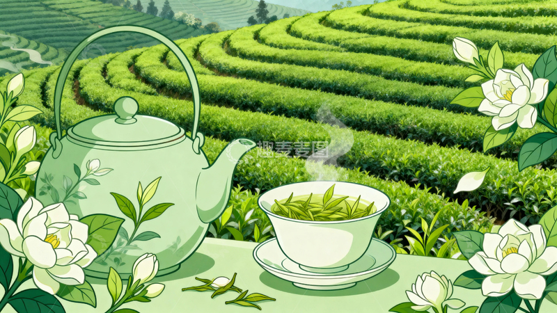 高清大图下载【趣麦麦图】绿茶茉莉花茶背景4